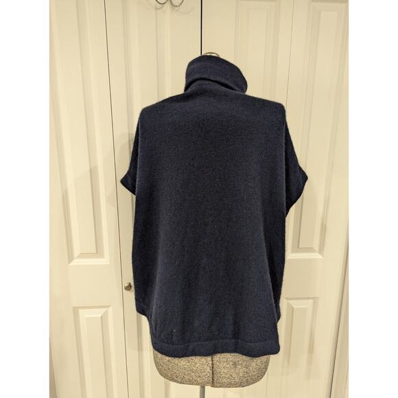 KINROSS Cashmere Short Sleeve quarter Zip poncho Adj. collar. Navy w black. O/S - Picture 12 of 16